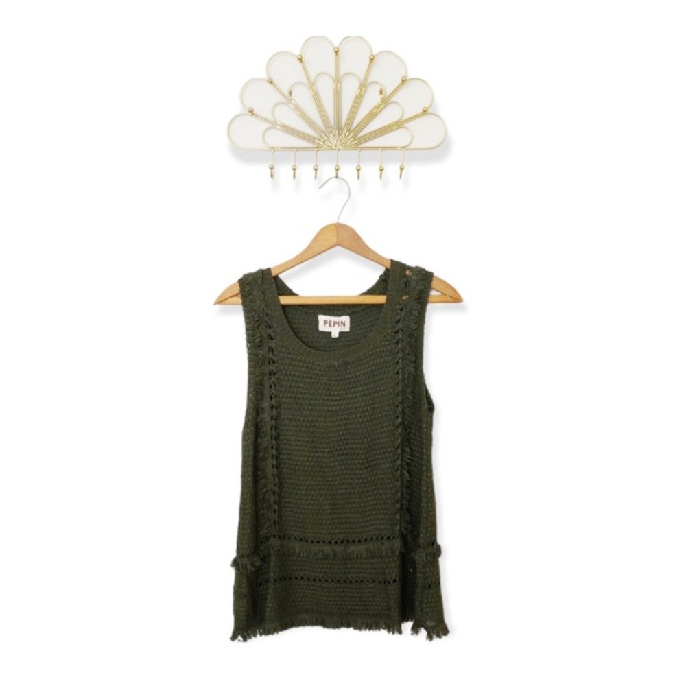 Anthropologie Pepin Green Knit Fringe Sweater Tank